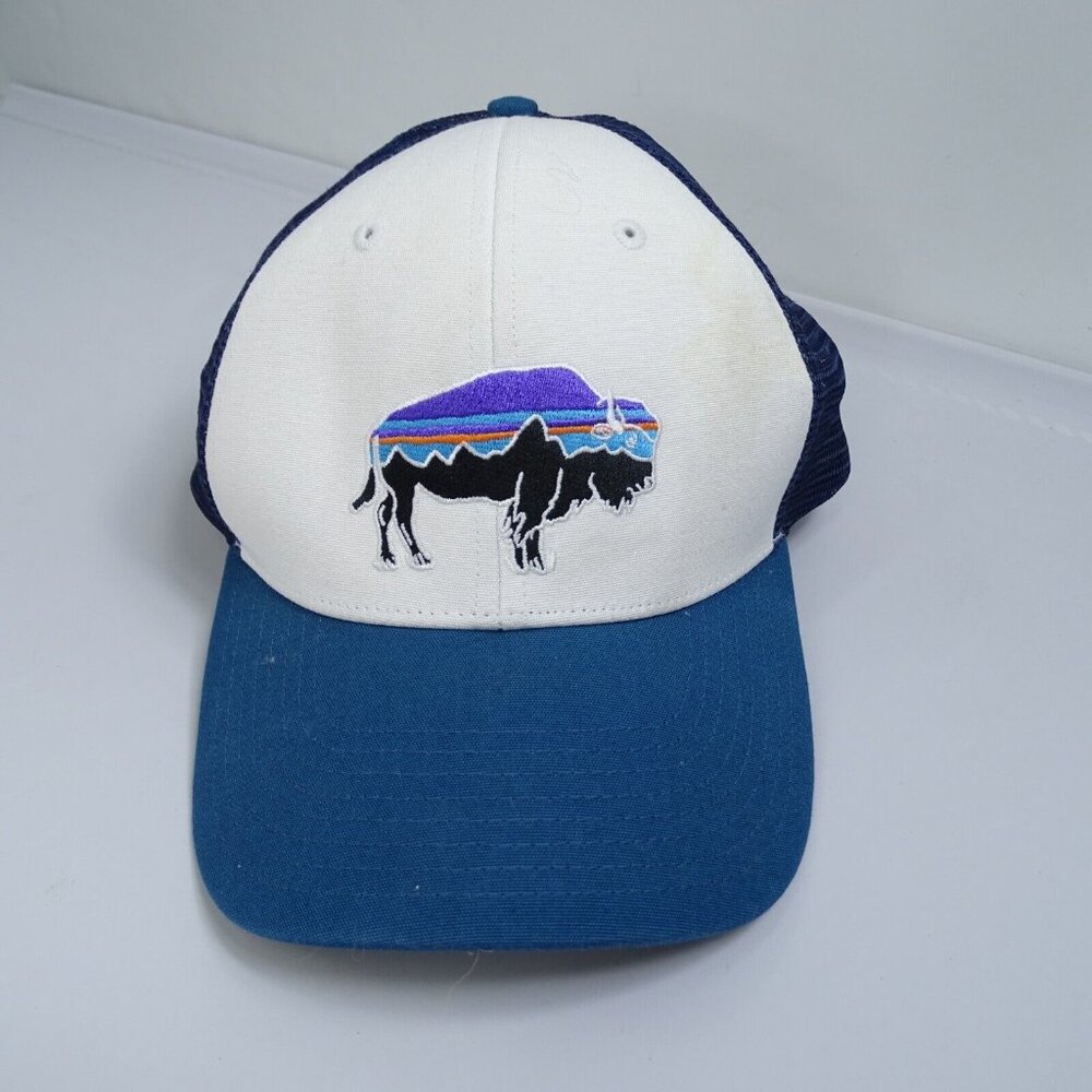 Patagonia Fitz Roy Bison Buffalo Snap Back Blue Mesh One Size Adjustable